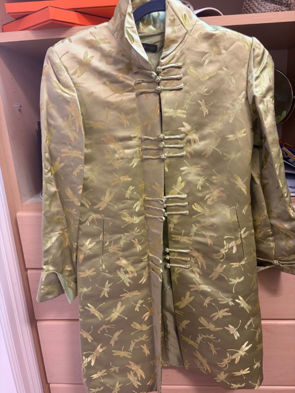Asian Image Silk Brocade W/Dragonflies Jacket Mandarin Style Small - Picture 2 of 10